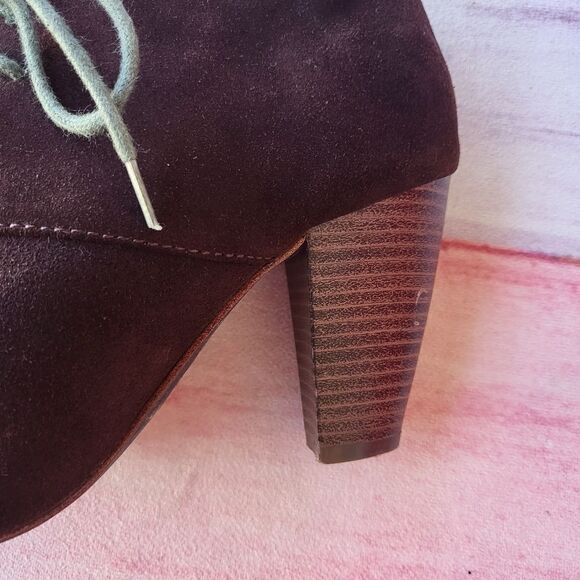 Fossil Brown‎ Suede Leather Lace Up Boho Heeled Ankle Booties Women's size 6.5 - Picture 5 of 6